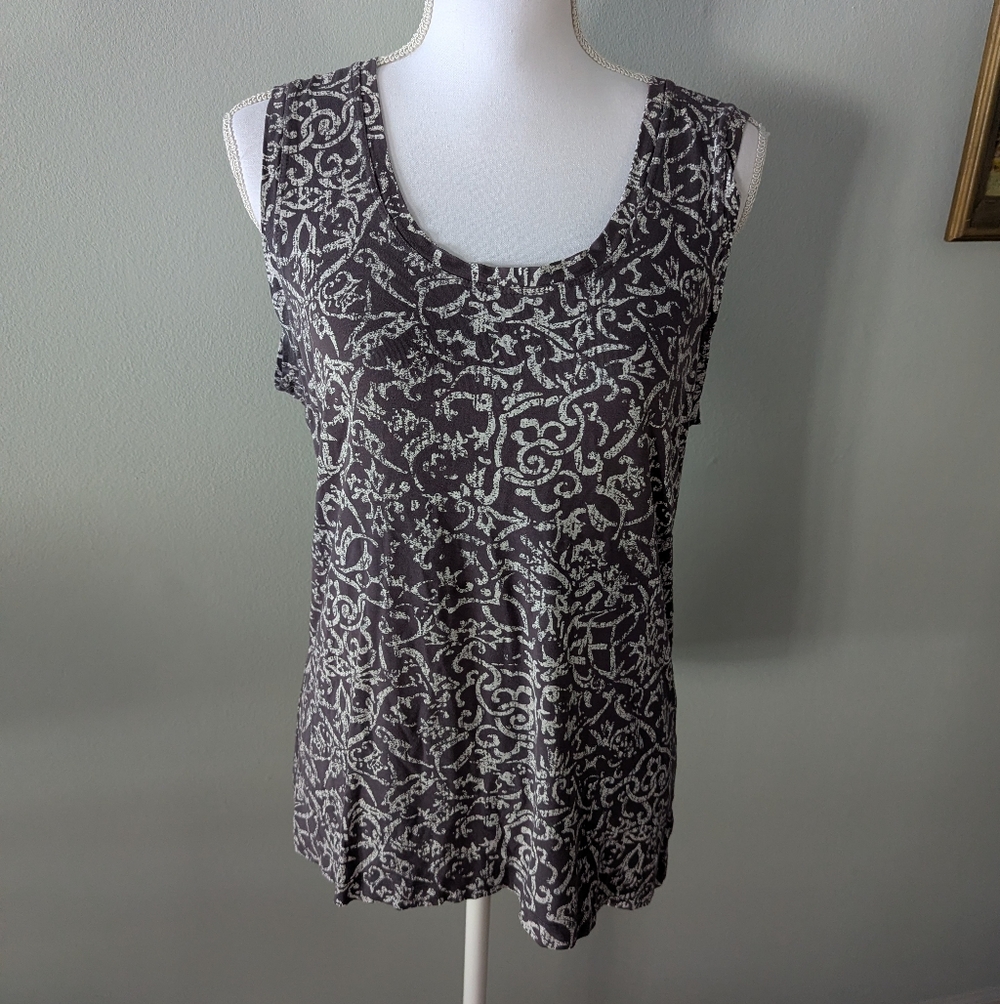 Fresh Produce Tank Top Womens Medium Taupe Brown Floral Sleeveless Scoop Neck 66